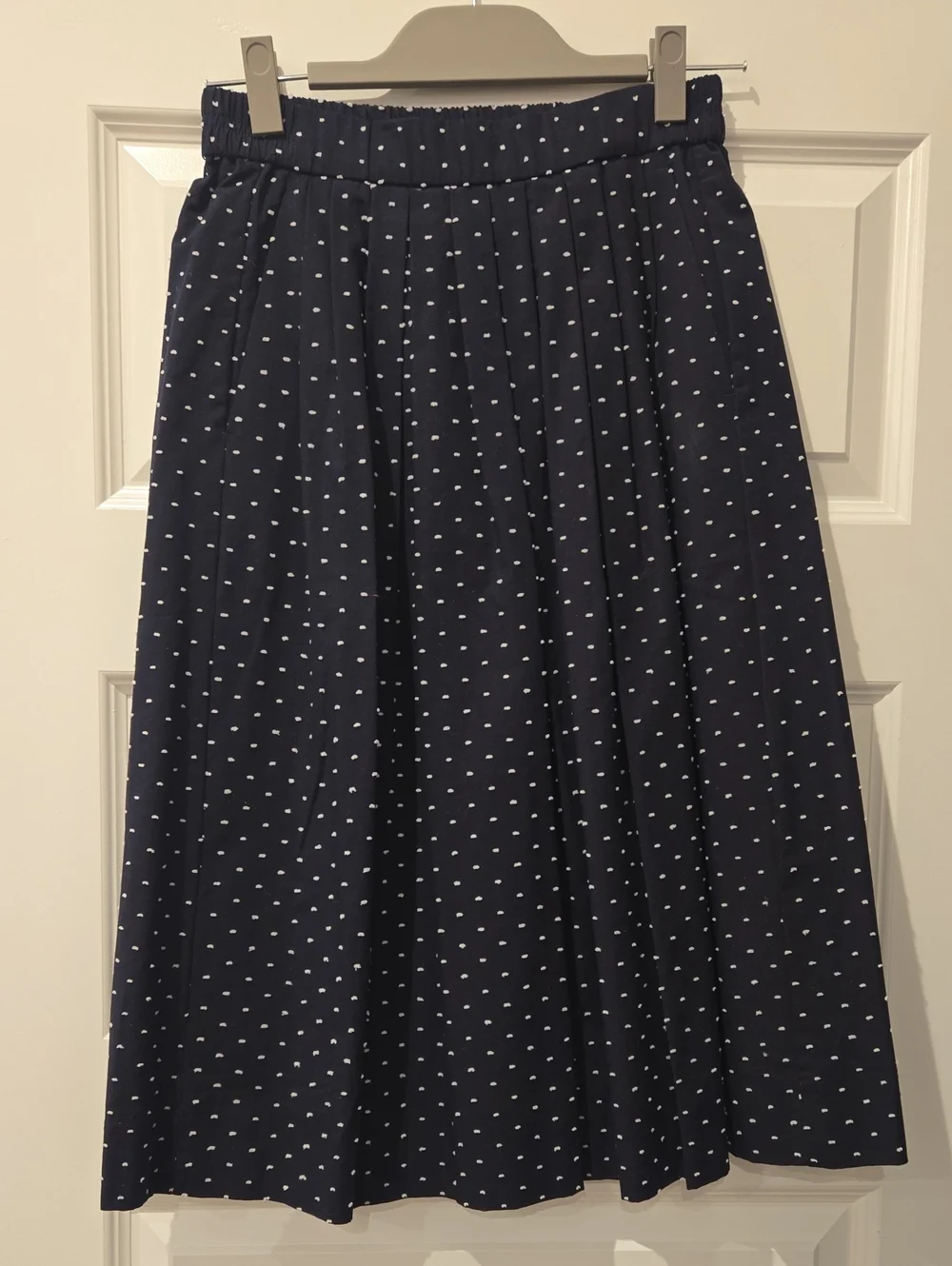J. Crew Navy Skirt with White Dot Print